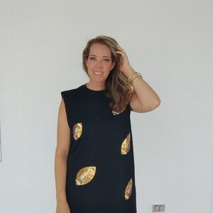 Chic Black Dress with Gold Leaf Accents